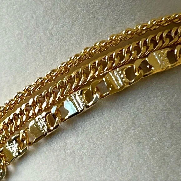 🏖️NWT 3-Piece Bracelet Set. Dainty Chain Link. 14k Gold Plated - Picture 10 of 10
